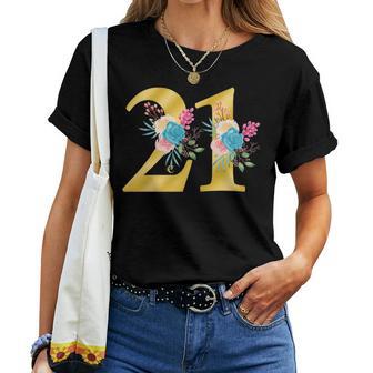 Monogramme Mignon Initiale Colorée Chiffres Fleurs 21 T-shirt femme - Cadeauxyz