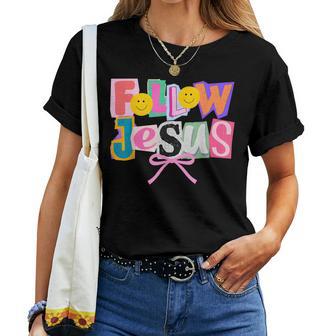 Retro Coquette Cute Follow Jesus Bible Verse Faith Christian Women T-shirt | Seseable UK