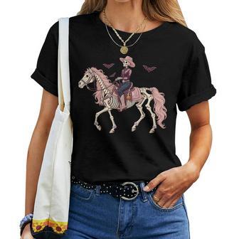 Skeleton Cowgirl Horse Pink Western Halloween Girls Women T-shirt | Seseable UK