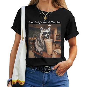 Somebodys Feral Teacher Raccoon Retro Coffee Women T-shirt | Seseable UK