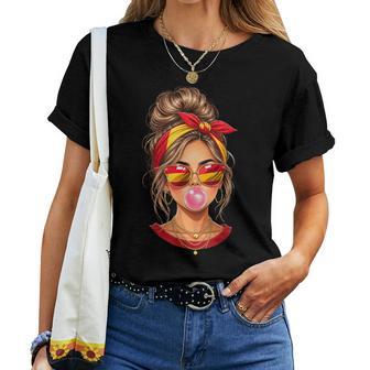 Spanisches Mädchen Messy Bun Bubblegumpanien Flagge Reise T-shirt Frauen - Geschenkecke