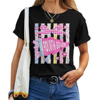 Striped Floral Pennant Flag Fourth Grade Back To School Girl Women T-shirt | Seseable UK
