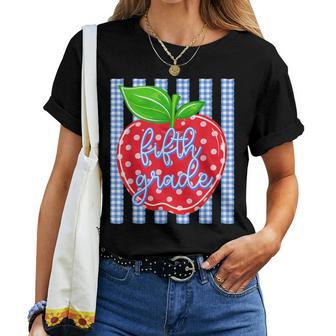 Striped Preppy Fifth Grade Teacher Apple Back To School Kids Women T-shirt | Seseable UK