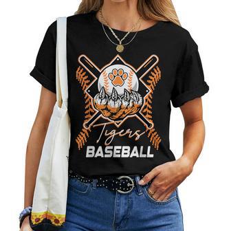 Tigers Baseball Mom Game Day Paw Print Orange Tiger Pride Women T-shirt | Seseable UK