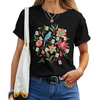 Vintage Mahjong Floral Parrot Tile Game For Women Women T-shirt | Seseable UK