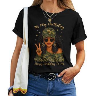 Virgo Queen Black Woman With Cap Camo It's My Birthday Party Women T-shirt | Seseable UK