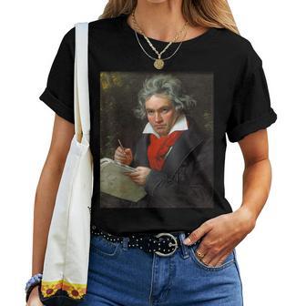 ベートーベン 肖像画【作曲家】ルートヴィヒ・ヴァン・ベートーヴェン Beethoven クラシック 音楽家 レディースTシャツ - Kawaiitshirt