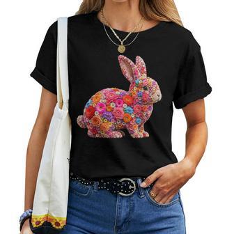 夏に可愛い花うさぎ 花柄 うさぎ レディースTシャツ - Kawaiitshirt