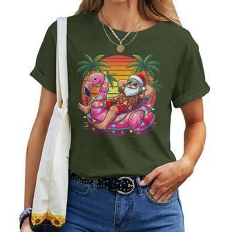 Christmas In July Santa Flamingo Float Summer Beach Xmas Women T-shirt | Seseable UK
