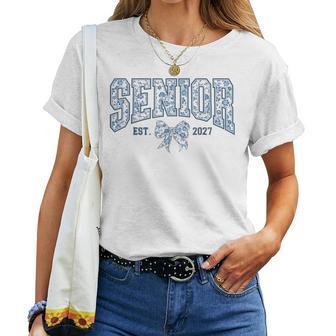 Blue Floral Chinoserie Coquette Bow Senior Class Of 2027 Women T-shirt | Seseable UK