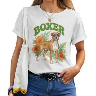 Boxer Groovy Floral Acuarela Boho Boxer Amante De Los Perros In Mangas Camiseta de mujer - Regaloses