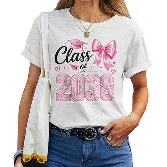 Class Of 2038 Grow With Me Graduation Pink Coquette Bow Girl Women T-shirt | Seseable UK