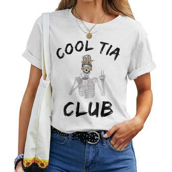 Cool Tia Club Cool Awesome Tia Esqueleto Desordenado Moño Café Cuello Camiseta de mujer - Regaloses