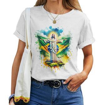 Drapeau Brésil Du Christ Rédempteur Rio De Janeiro Brésil T-shirt femme - Cadeauxyz