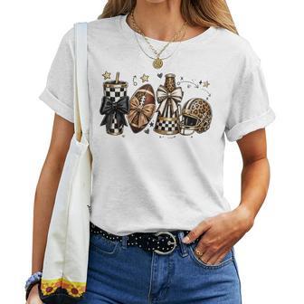 Football Mom Leopard Game Day Cheer Bow Sports Cute Women T-shirt | Seseable UK