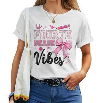 Fourth Grade Vibes Coquette Bow Toile Floral Back To School Women T-shirt | Seseable UK