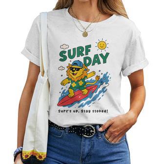 Lion Surfing Summer Vacation Surf Day Boys Girls Women T-shirt | Seseable UK