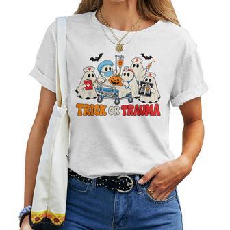 Trick Or Trauma Nurse Ghosts Halloween Er Nurse Hospital Women T-shirt | Seseable UK