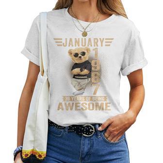 裏面1月39日 誕生日 男性 女性 1987年 テディベア レディースTシャツ - Kawaiitshirt