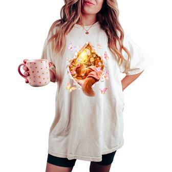 Ardilla Roja Dormida Casita De Hadas Mariposas Para 3D Camiseta extragrande cómoda para mujer - Regaloses