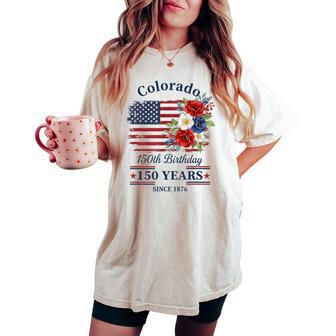 Floral Colorado 150 Years American Flag 4Th Of July America Women's Oversized Comfort T-shirt | Seseable UK