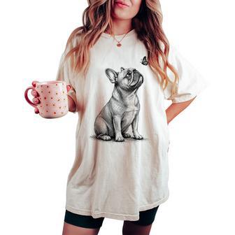 French Bulldog Dog With Butterfly Graphic Kids Women's Oversized Comfort T-shirt | Seseable UK