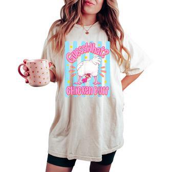 Guess What Chicken Butt Cute Stripes Chicken Meme Women Women's Oversized Comfort T-shirt | Seseable UK