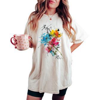 花 カラフル アート 描画 抽象 グラフィック 花 レディースオーバーサイズコンフォートTシャツ - Kawaiitshirt