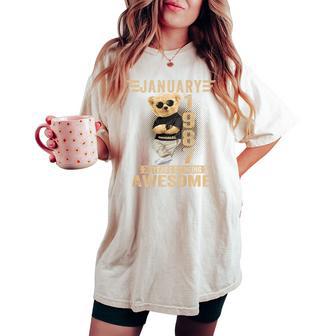 裏面1月39日 誕生日 男性 女性 1987年 テディベア レディースオーバーサイズコンフォートTシャツ - Kawaiitshirt