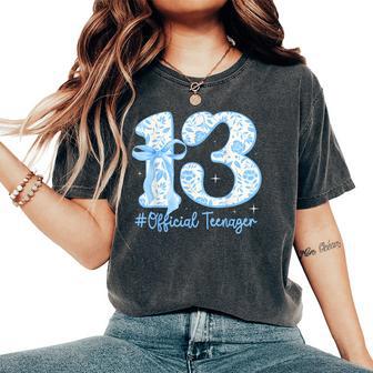 13Th Birthday Girl Floral Coquette Bow 13 Year Old Women's Oversized Comfort T-Shirt - Monsterry