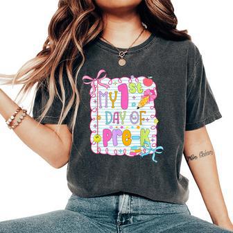 My 1St Day Of Pre-K Prek 2026 Back To School Kids Girls Bow Women's Oversized Comfort T-Shirt - Thegiftio UK