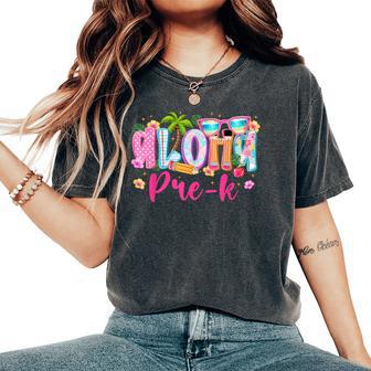 Aloha Pre K Teacher Flower Summer Beach Vacation First Day Women's Oversized Comfort T-Shirt | Seseable UK