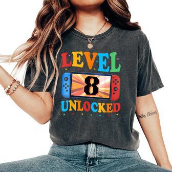 Awesome Level 8 Unlocked 8Th Birthday Boy Girlideo Gamer レディースオーバーサイズコンフォートTシャツ - Kawaiitshirt