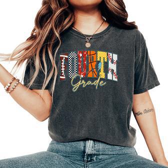 Back To School Football Baseball Basketball Fourth Grade Women's Oversized Comfort T-Shirt - Thegiftio UK