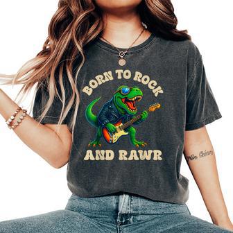 Born To Rock And Rawr Cute Dinosaur Boys Girls Kids Women's Oversized Comfort T-Shirt - Thegiftio UK