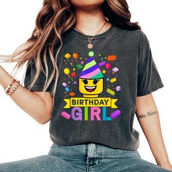 Building Bricks Girl Birthday Party Hat Master Builder Block Women's Oversized Comfort T-Shirt - Thegiftio UK