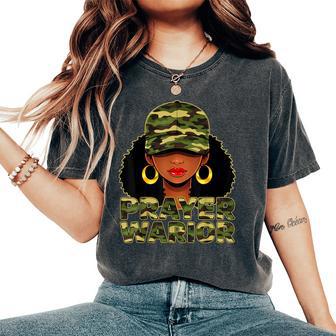 Camo Hat Prayer Warrior God Jesus Christian Black Girl Women Women's Oversized Comfort T-Shirt - Monsterry