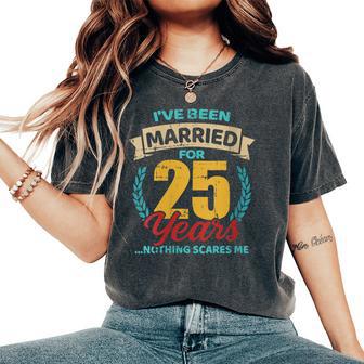 Casados Durante 25 Años 25 Aniversario De Boda Cuello Camiseta extragrande cómoda para mujer - Regaloses