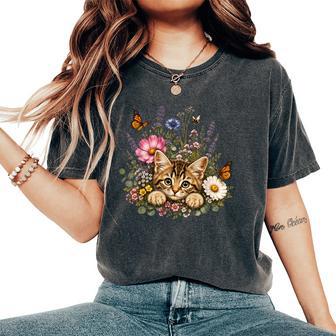 Cat Flower Floral Cute Cat Flower Women's Oversized Comfort T-Shirt | Seseable UK