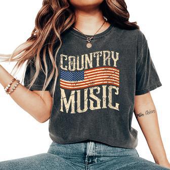 Country Musique Rétrointage Guitare Drapeau Américain T-shirt oversize confortable pour femme - Cadeauxyz