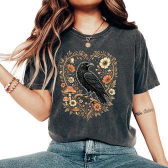 Crow Raven Floral Gothic Nature Women's Oversized Comfort T-Shirt | Seseable UK