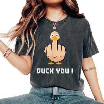 Duck You Duck Lover ひっくり返す鳥 クワック ダッキー 皮肉 レディースオーバーサイズコンフォートTシャツ - Kawaiitshirt