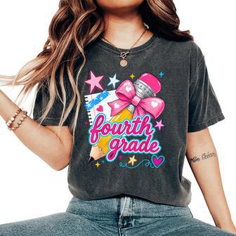 Fourth Grade Coquette Bow Pencil First Day Of School Girls Women's Oversized Comfort T-Shirt - Thegiftio UK