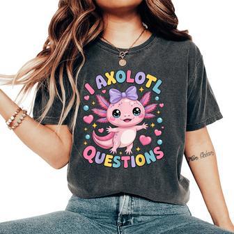 Girls I Axolotl Questions Coquette Bow Axolotl Kawaii Women's Oversized Comfort T-Shirt - Thegiftio UK