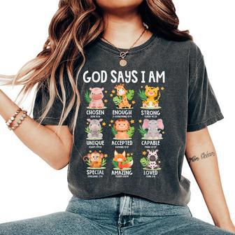 God Says I Am Christian Boys Girls Kids Safari Zoo Animals Women's Oversized Comfort T-Shirt - Thegiftio UK