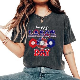 Happy Labor Day American Flag Patriotic Sunflower Women Women's Oversized Comfort T-Shirt | Seseable UK