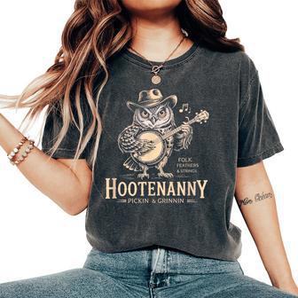 Hootenanny Owl Playing Banjo Country Guitar Music Women's Oversized Comfort T-Shirt - Thegiftio UK