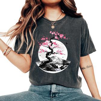 Japonais Cherry Blossom Sakura Moon Fuji Manche Longue T-shirt oversize confortable pour femme - Cadeauxyz