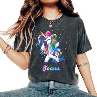 Joana Nombre Personalizado Personalizado Rainbow Unicorn Dabbing Camiseta extragrande cómoda para mujer - Regaloses