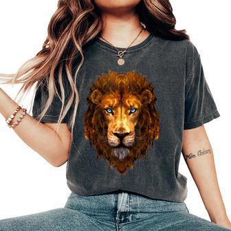 Lion Face Head Blue Eyes Dibujo Artístico Para Hombres Niños Es In Mangas Camiseta extragrande cómoda para mujer - Regaloses